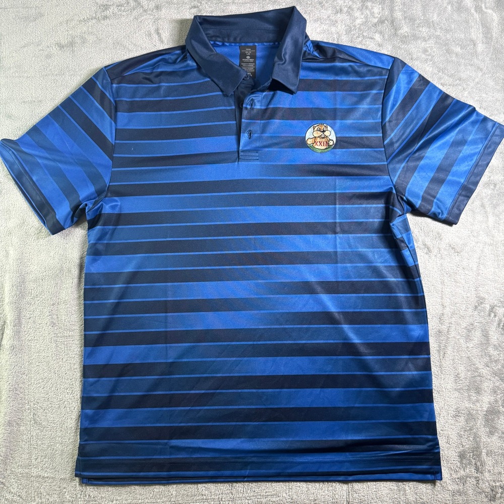 Stormtech Striped Golf Polo Shirt Beaver Patch Performance Athletic Blue Large